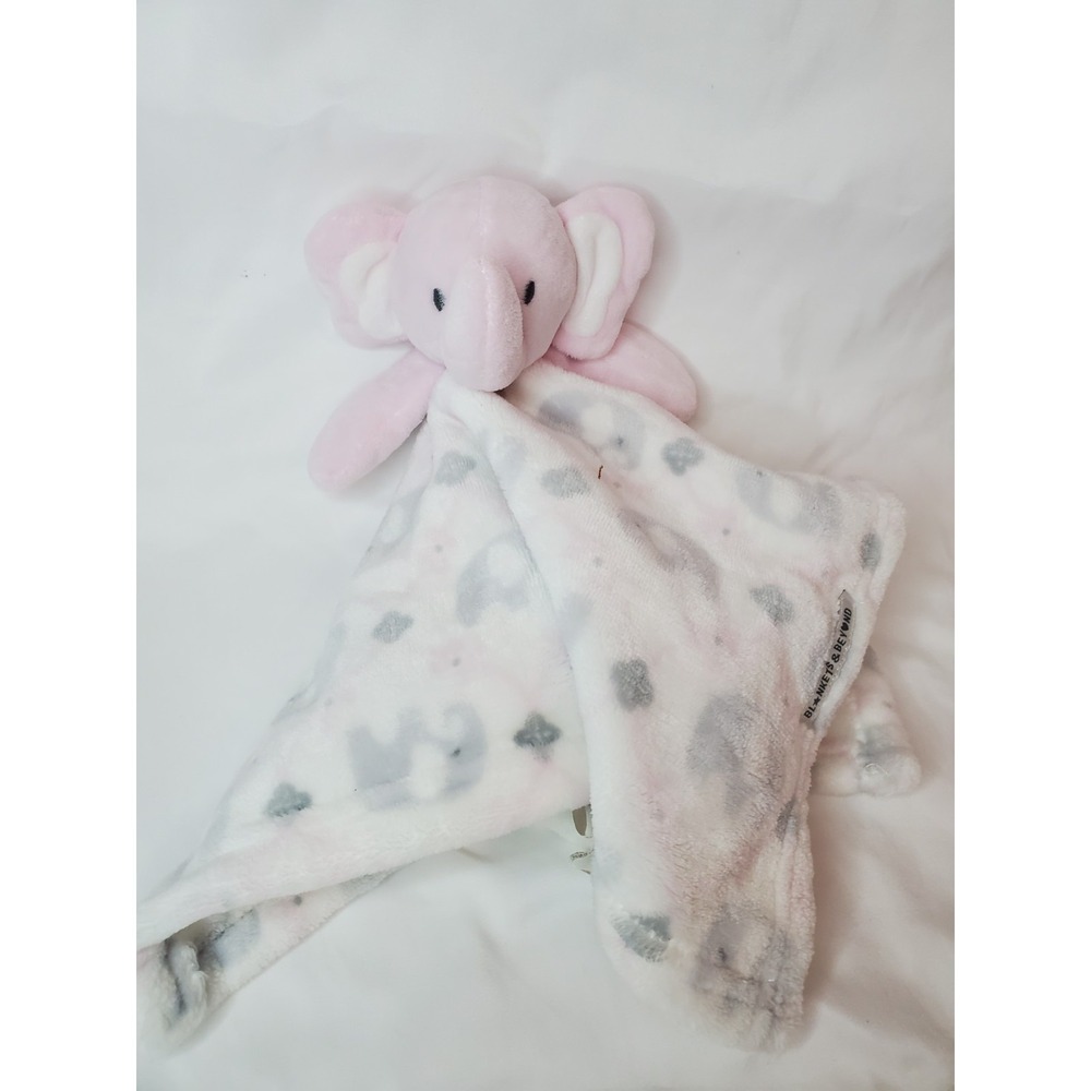BLANKETS & BEYOND Pink Elephant Lovey Plush‎ White Gray Security Blanket Baby